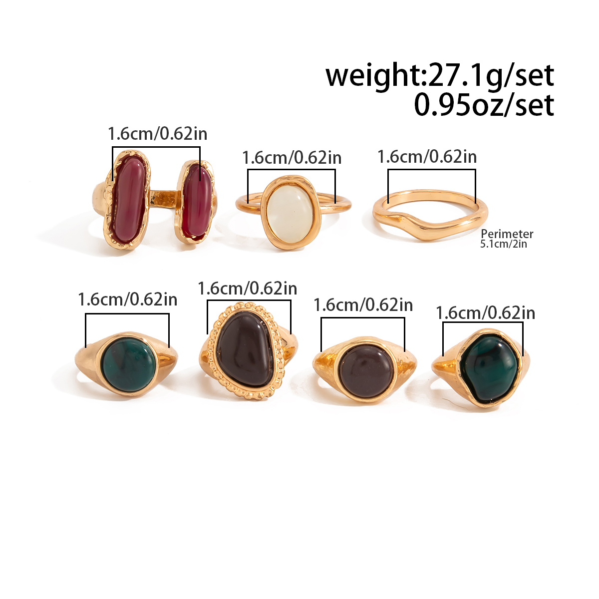 IngeSight.Z 7個セット パンクトレンド カラフル - Vintage Punk Knuckle Rings Set のレビューと価格