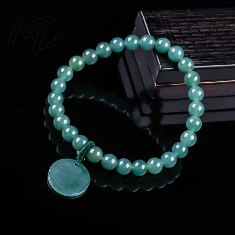 天然翡翠ブルーウォーターナッシングプレートビーズ手編みブレス - Bracelets のレビューと価格
