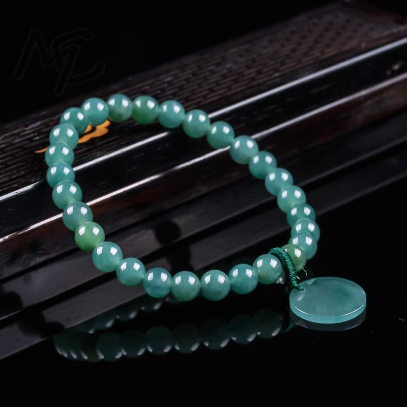 天然翡翠ブルーウォーターナッシングプレートビーズ手編みブレス - Bracelets のレビューと価格