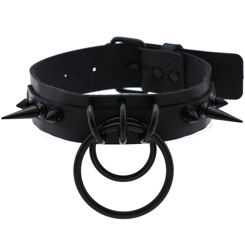 スパイク付きレザーチョーカーネックレス,ブラック,女性と男性 - Goth Punk Spike Choker のレビューと価格