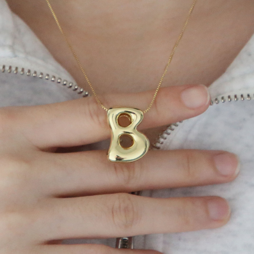 クリエイティブ A-Z バルーンバブルレターペンダントネック - Initial Letter Necklace 18K Gold のレビューと価格