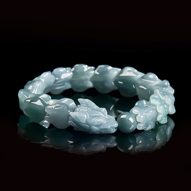 ブルービルマ翡翠ドラゴンブレスレット彫刻宝石バングルタリスマ - Bracelets のレビューと価格