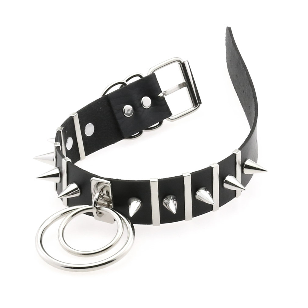 男性と女性のための大きな金属と革のネックレス,パンクスタイル - Goth Punk Spike Choker のレビューと価格