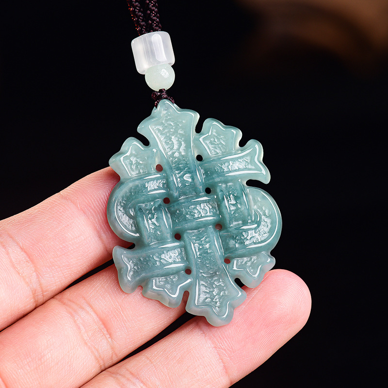 天然ビルマ翡翠中国結びペンダントネックレス宝石タリスマン本翡 - Necklaces のレビューと価格