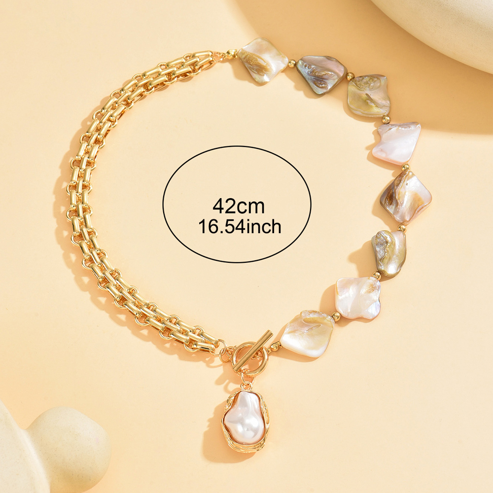 ヴィンテージボヘミアン風不規則シェルビーズ付きフェイクバロッ - Pearl Choker Necklace Vintage のレビューと価格