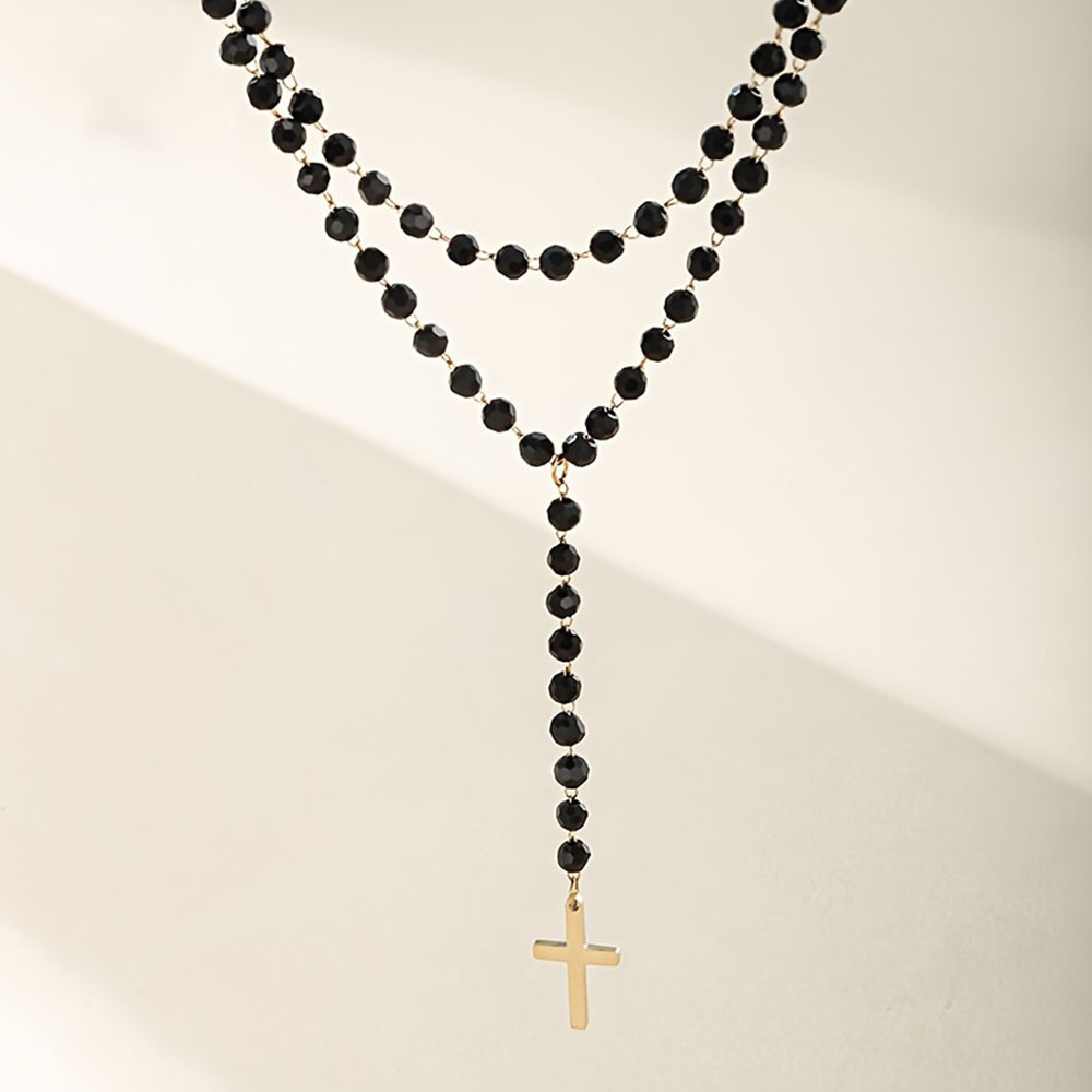 ゴシック二重層ブラッククリスタルビーズ Y ネックレス女性ク - Layered Pendant Necklace Aesthetic のレビューと価格