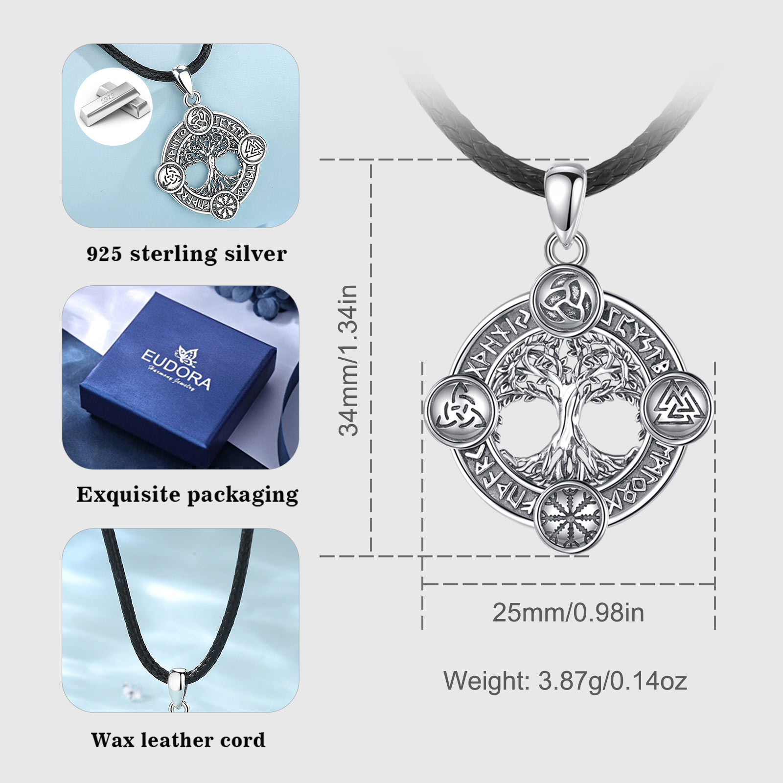Eudora 925 スターリングシルバー生命の木ネックレス - 925 Sterling Silver Chain Necklace Men のレビューと価格