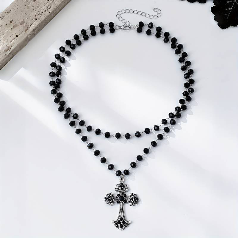 Y2K グランジ ゴシック レイヤード クロス ネックレス  - Layered Pendant Necklace Aesthetic のレビューと価格