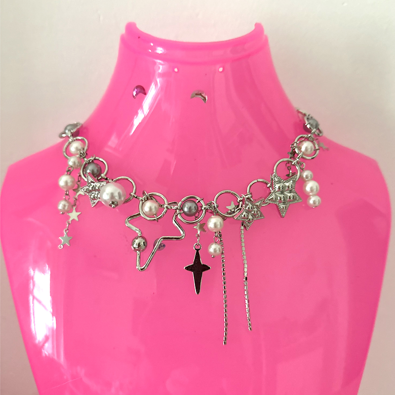 女性のためのスプライスパールとスターチェーン,y2kジュエリ - Pearl Choker Necklace Vintage のレビューと価格