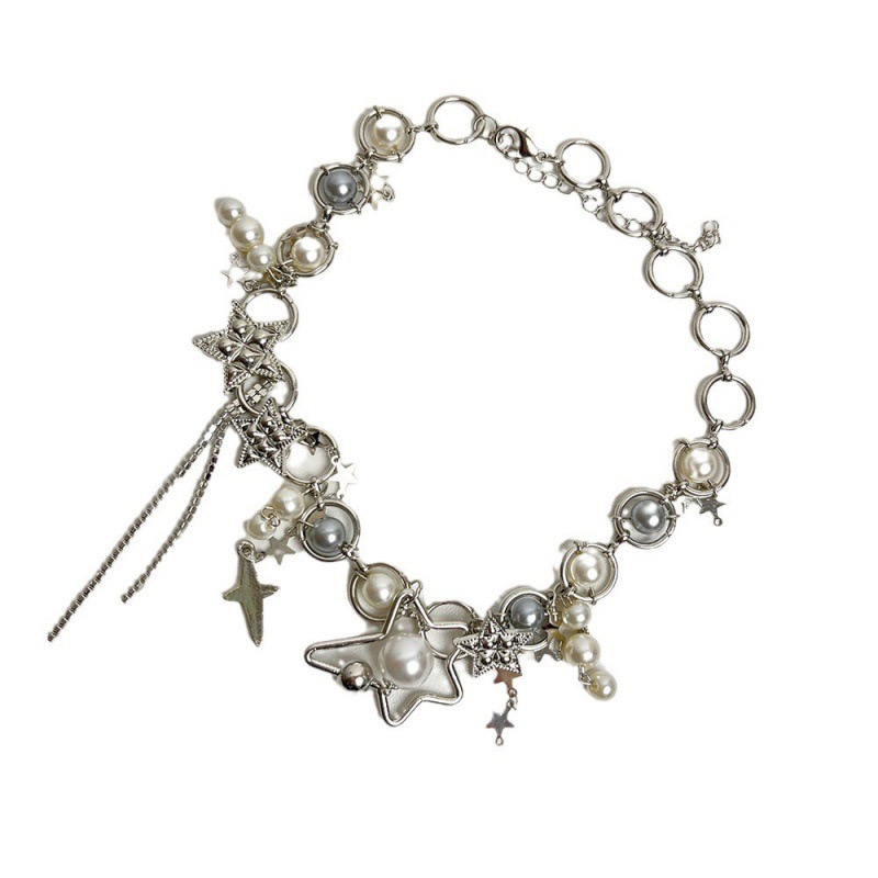 女性のためのスプライスパールとスターチェーン,y2kジュエリ - Pearl Choker Necklace Vintage のレビューと価格