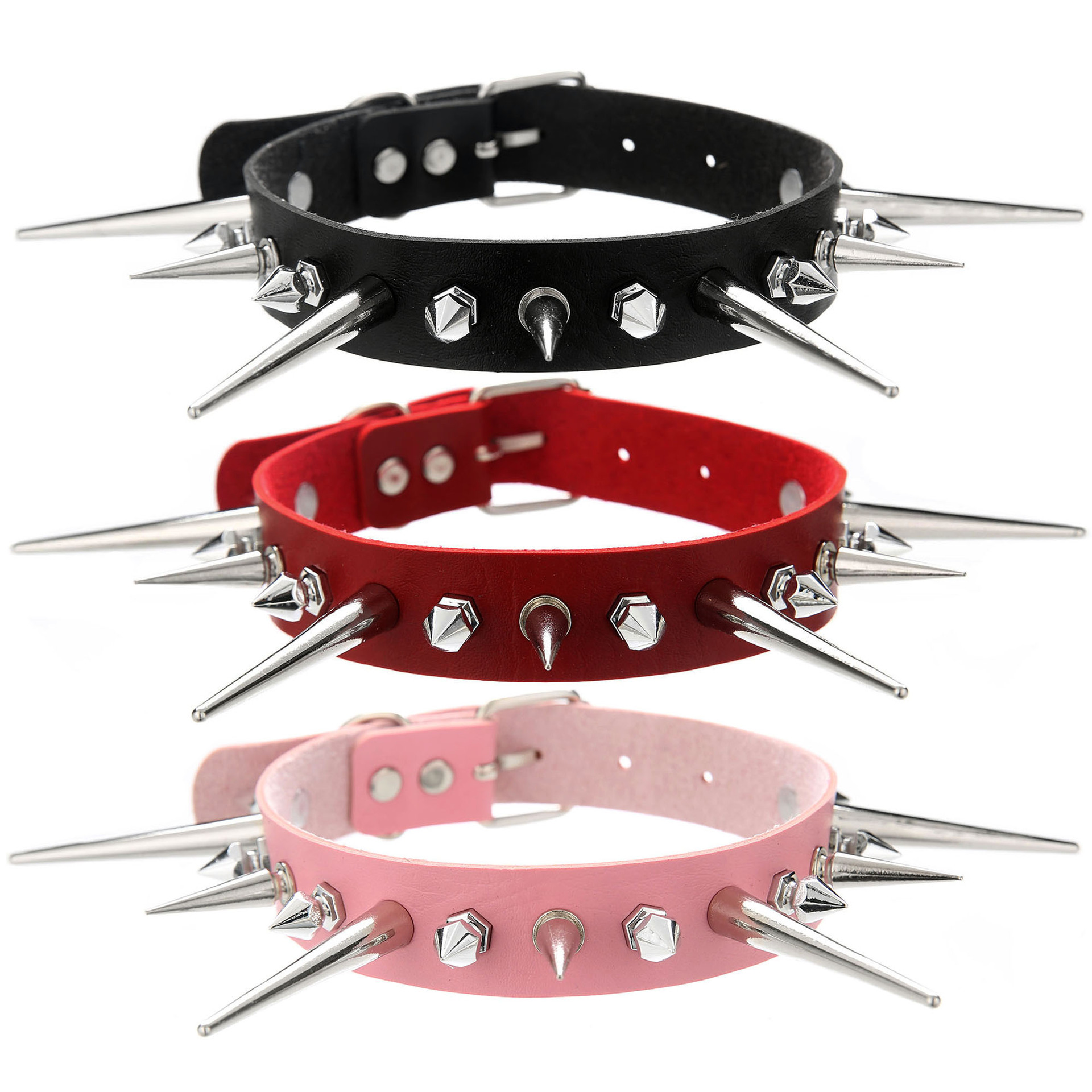 ゴスロングスパイクチョーカーパンクフェイクレザーの首輪女性男 - Goth Punk Spike Choker のレビューと価格