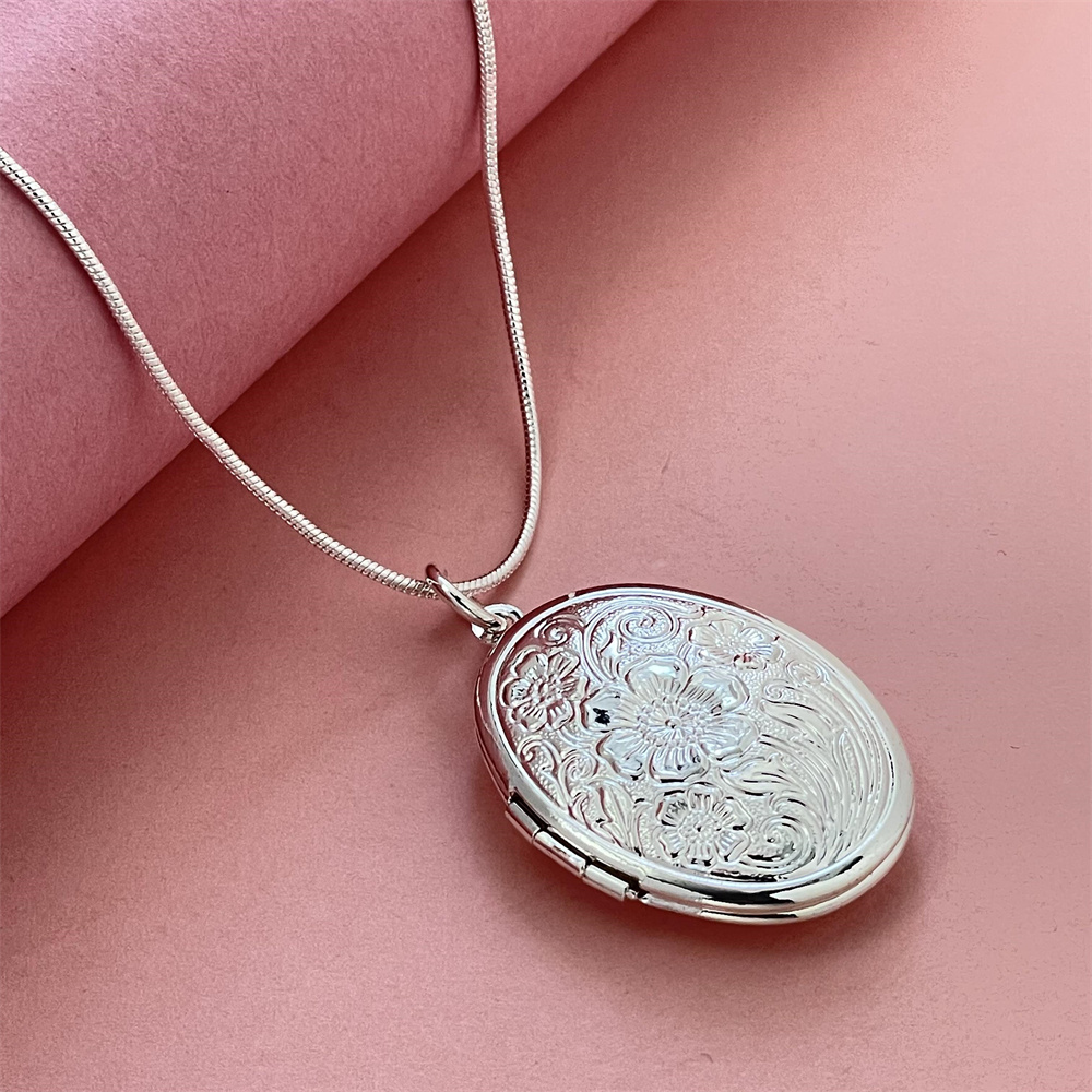 925 シルバー スネーク ネックレス オーバル フォト フ - 925 Sterling Silver Chain Necklace Men のレビューと価格