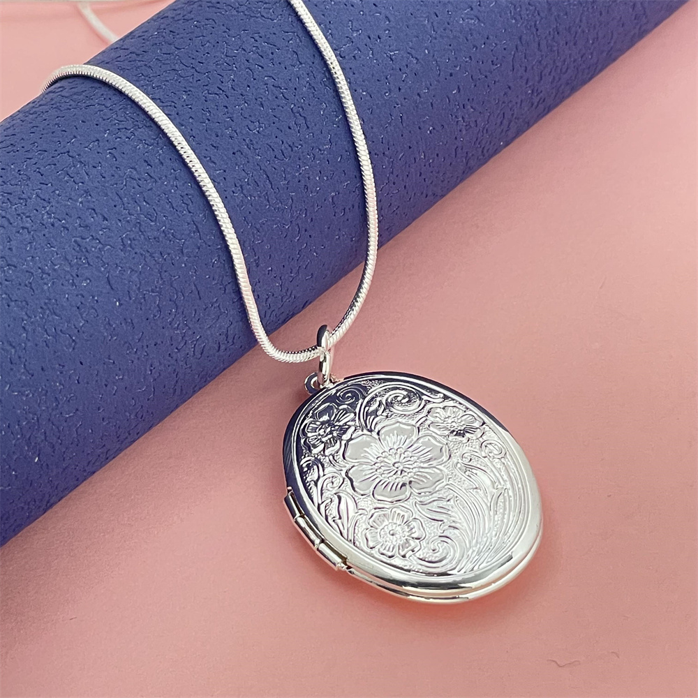 925 シルバー スネーク ネックレス オーバル フォト フ - 925 Sterling Silver Chain Necklace Men のレビューと価格