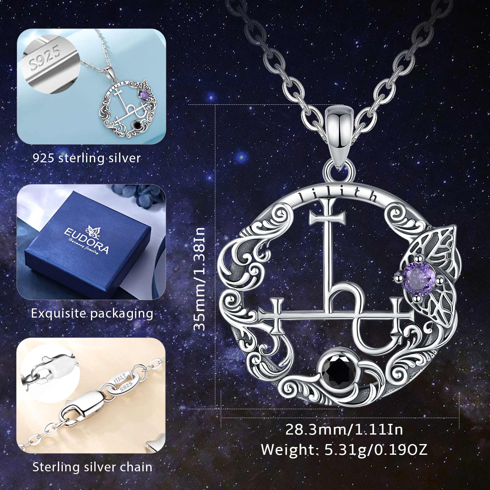 Eudora 925 スターリングシルバーリリス印章ネックレ - 925 Sterling Silver Chain Necklace Men のレビューと価格