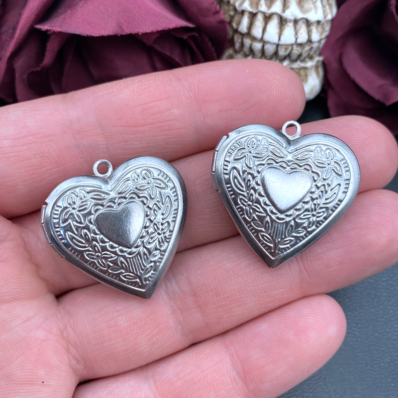 2 個ステンレス鋼ハートボックスヴィンテージ骨壷ペンダントフ - Heart Locket Necklace Photo のレビューと価格